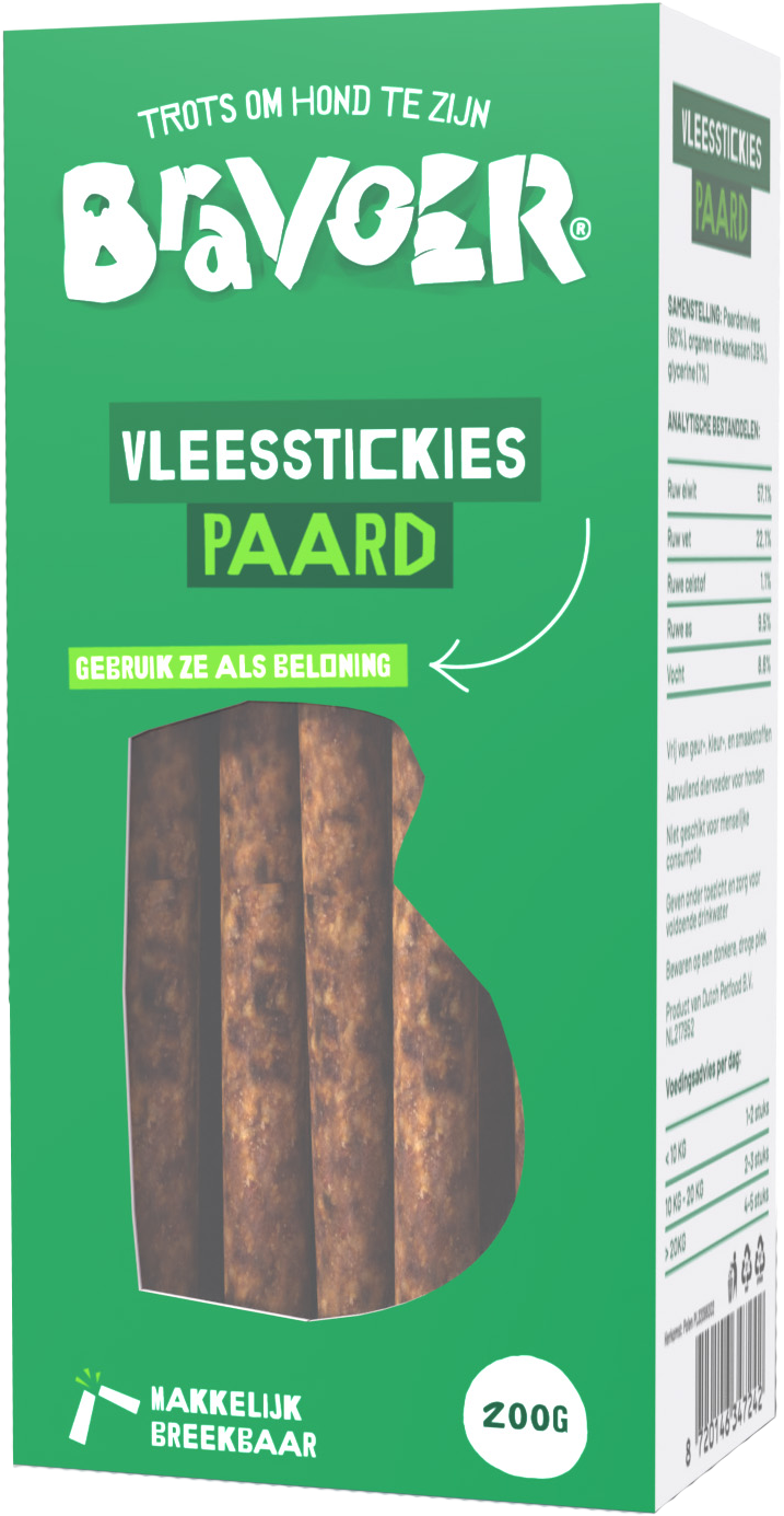 Bravoer Vleesstickies Paard 200 gram