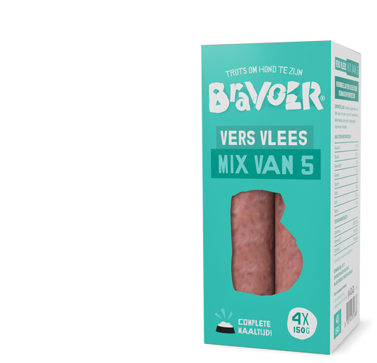 Bravoer 5-diersoorten (Rund, Eend, Kalkoen, Paling & Zalm) (vers vlees)