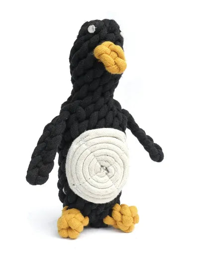 Hondenspeeltje van touw in de vorm van een pinguin