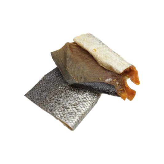 Zalmhuid met vlees