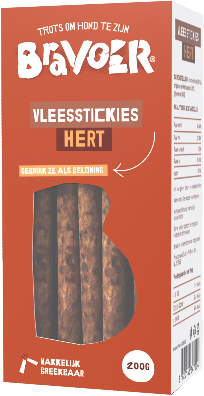 Bravoer Vleesstickies Hert 200 gram