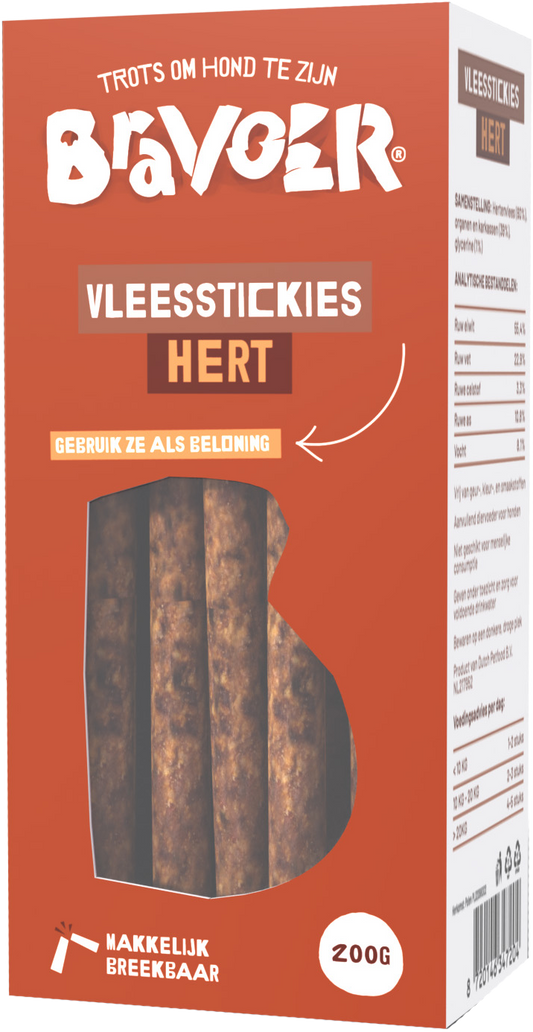 Bravoer Vleesstickies Hert 200 gram