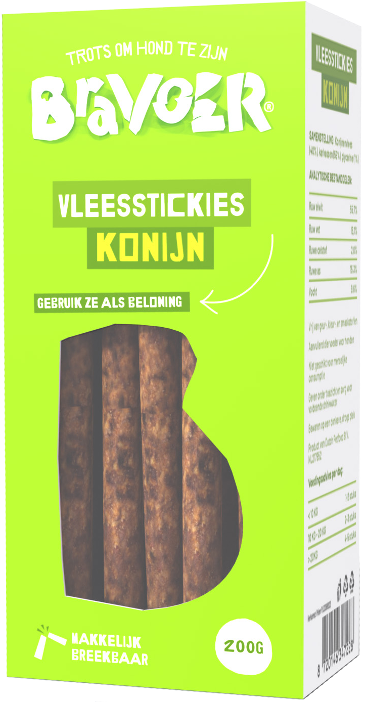Bravoer Vleesstickies Konijn 200 gram