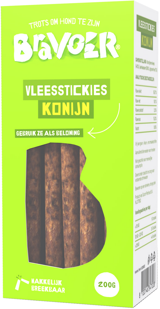 Bravoer Vleesstickies Konijn 200 gram