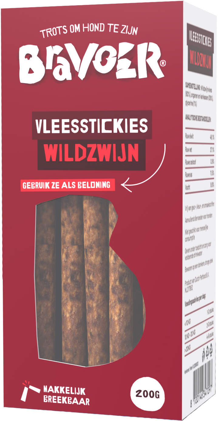 Bravoer Vleesstickies Wildzwijn 200 gram