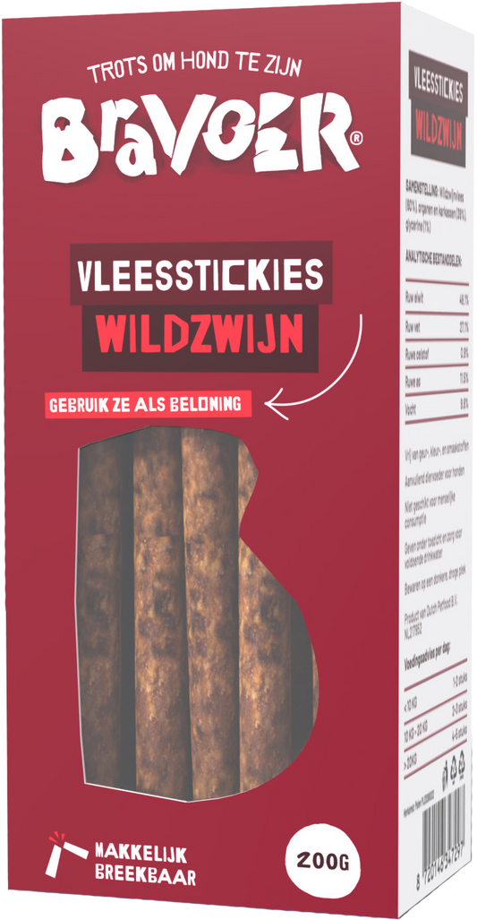 Bravoer Vleesstickies Wildzwijn 200 gram